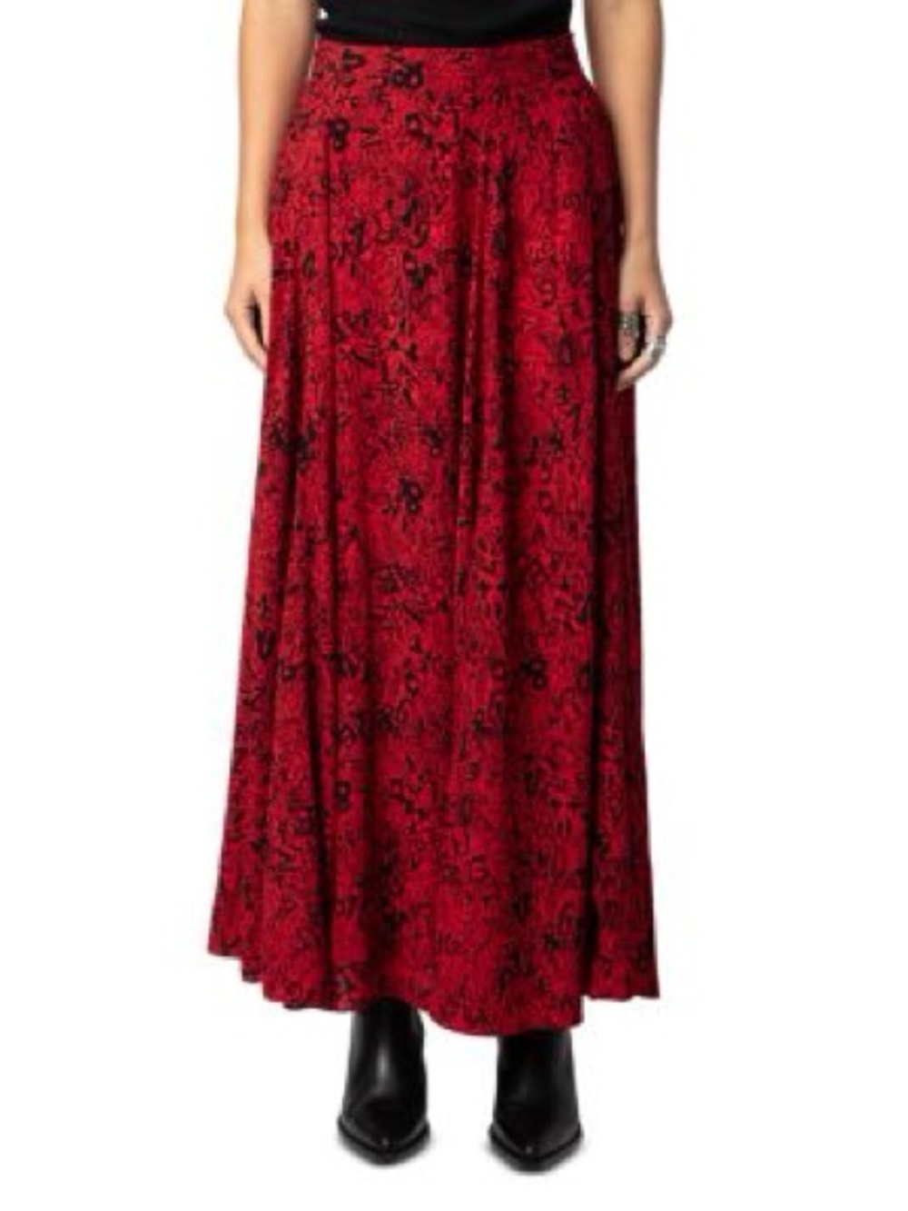 Zadig & Voltaire Red Maxi Skirt with Black Print